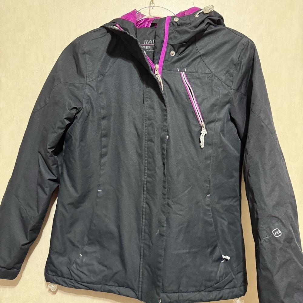 Free Country Radiance Black Purple Athletic Hooded Ski Coat Jacket